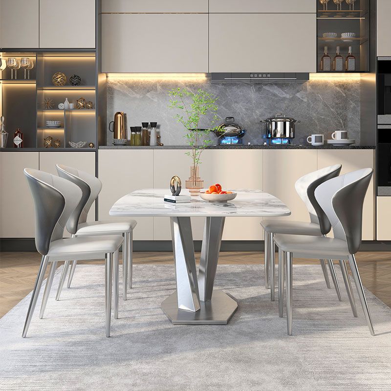 Sintered Stone Top Set 1/4/5/7 Pcs Rectangle Dining Table and Wingback Leather Chairs