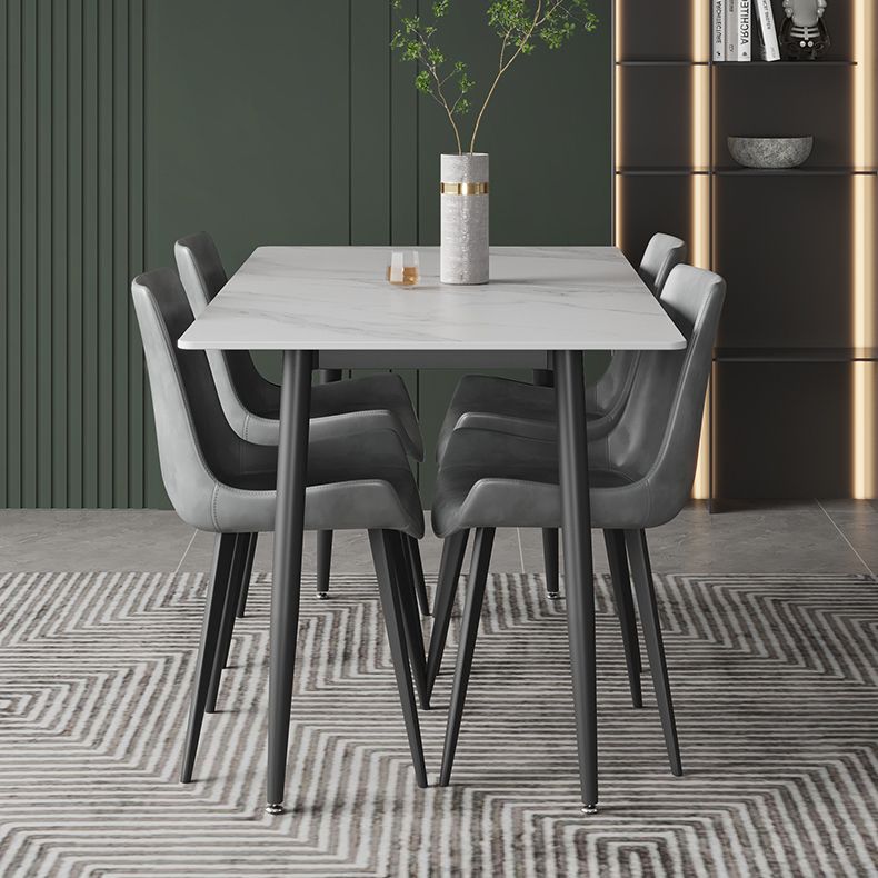 Modern Rectangle Stone Dining Table 4 Metal Legs for Dining Room