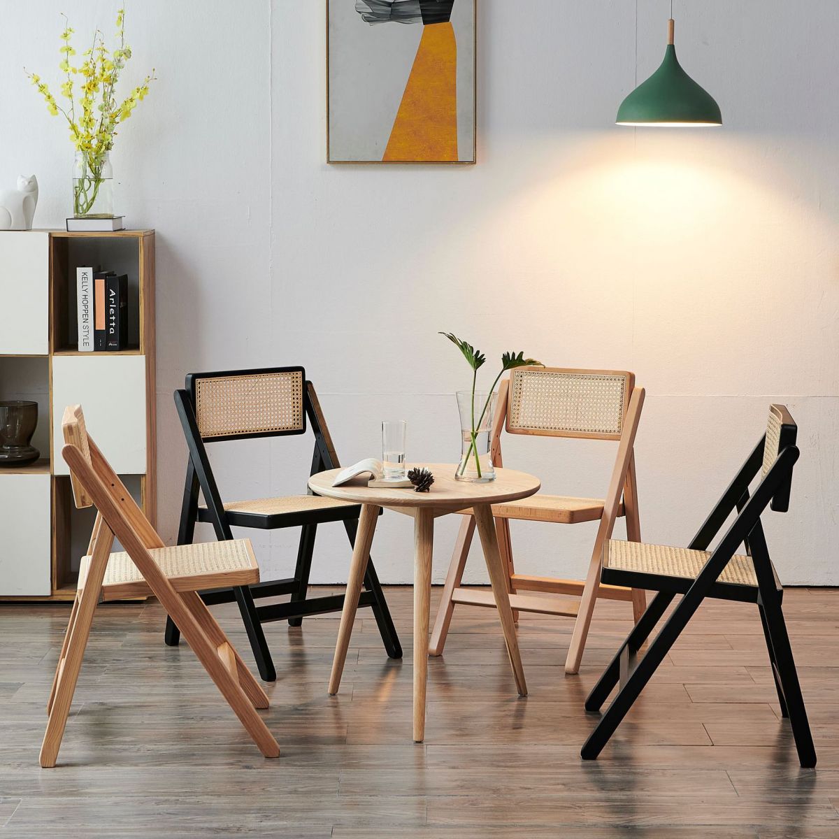 Silla lateral contemporánea con respaldo abierto, acabado mate de madera maciza, silla sin brazos