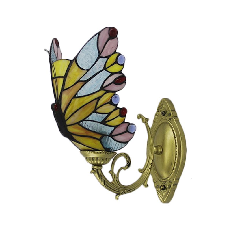 Tiffany Creative Wall Light Butterfly 1 Light Stained Glass Sconce Light for Kid Bedroom