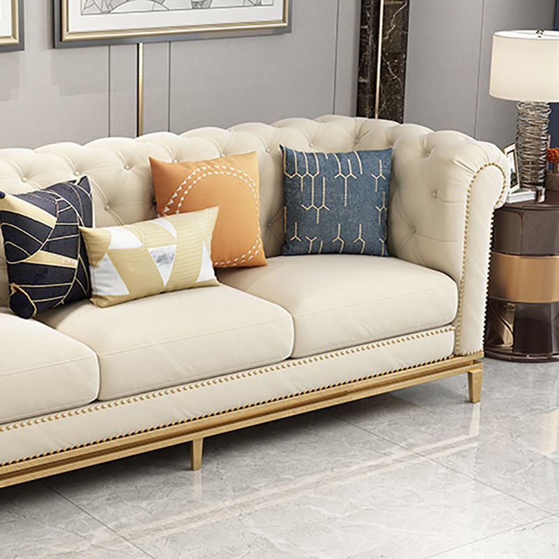 32.67" H Tufted Back Chesterfield Sofa Leather Tuxedo Arm Sofa