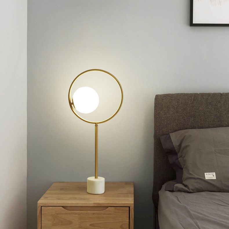 Postmodern 1-Light Table Lamp Gold Finish Ball Nightstand Light with Shade