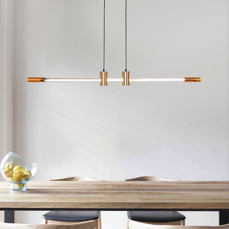 Lámpara de la isla de metal dorado moderna luz colgante de restaurante lineal de 1 luz con sombra de vidrio