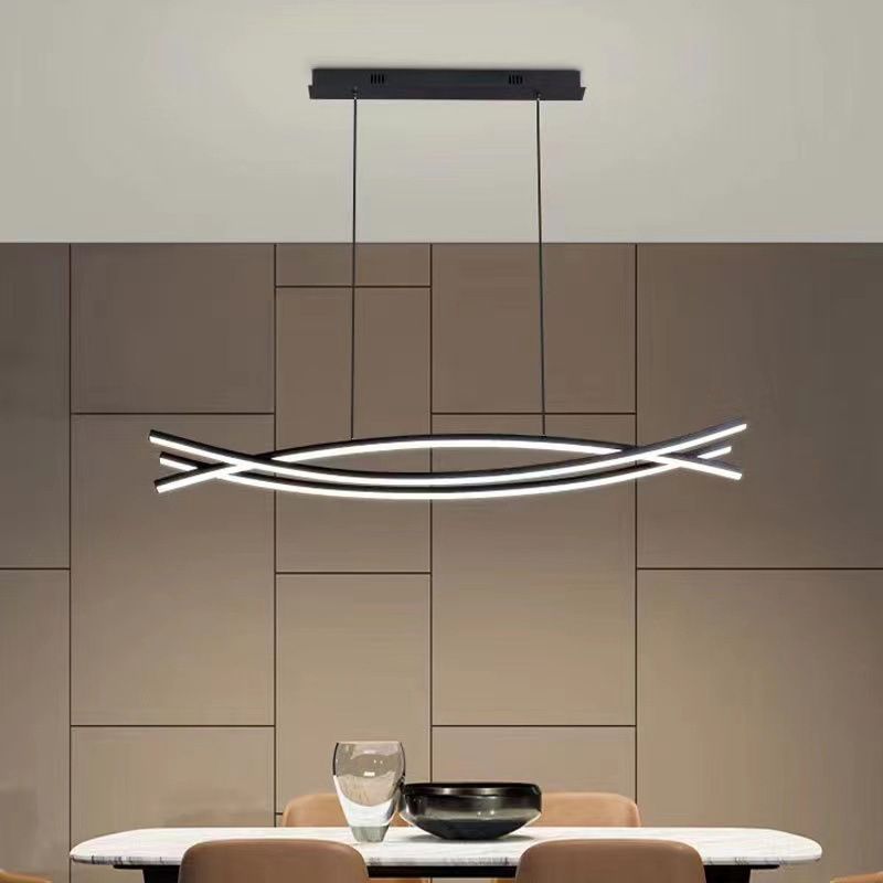 Modern Curved Hanging Island Light Metal LED Dining Room Island Ceiling Light