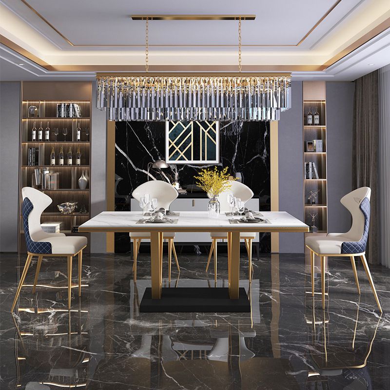 Glam Dining Stone Table Dining Rectangle Table with Metal Legs for Kitchen
