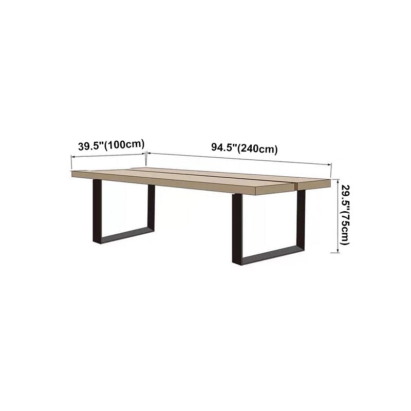 Mesa de comedor industrial rectangular Mesa de madera maciza de pino con pedestal doble negro