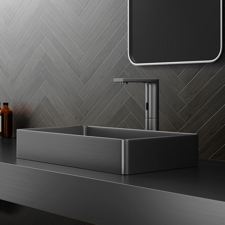 Contemporary Bathroom Sink Pop-Up Drain Metal Solid Color Rectangular Vessel Sink