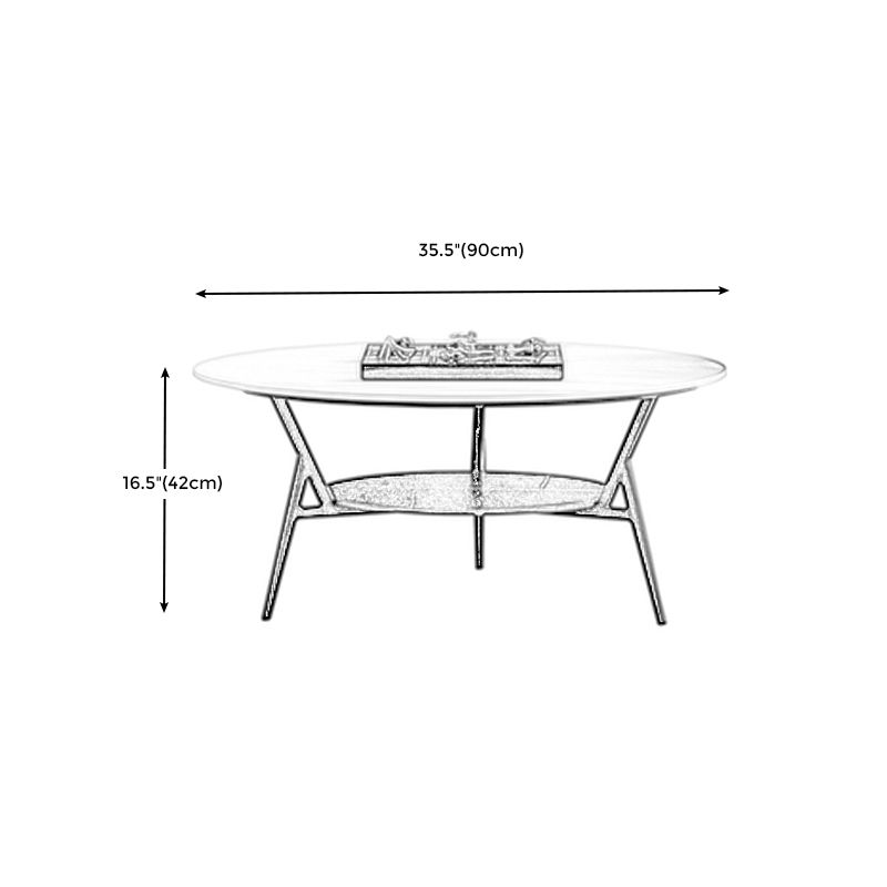Modern Slate Trestle Coffee Table with Storage Round Cocktail Table in Grey