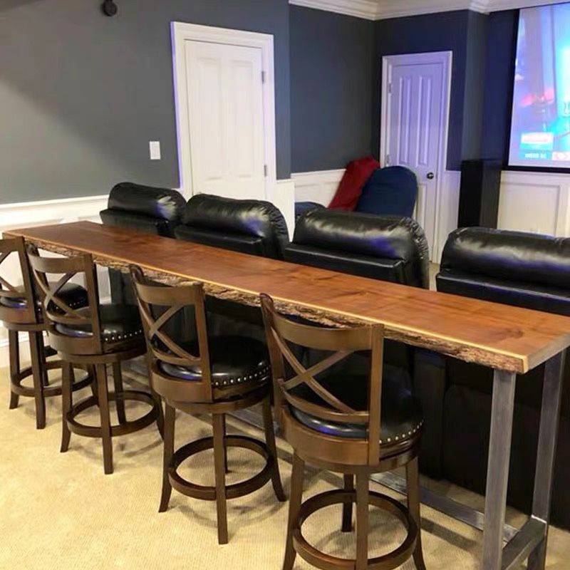 Brown Modern Style Table in Solid Wood and Metal Balcony Bar Table