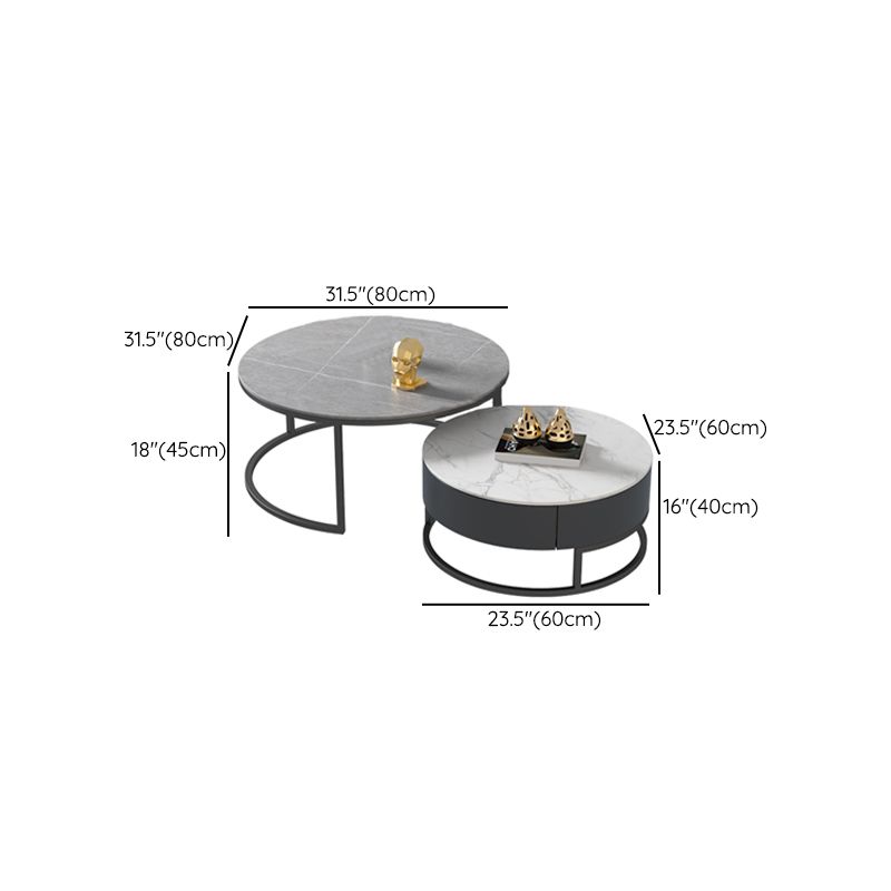Frame 2 Nesting Coffee Table Set Modern Slate Cocktail Table with Drawer
