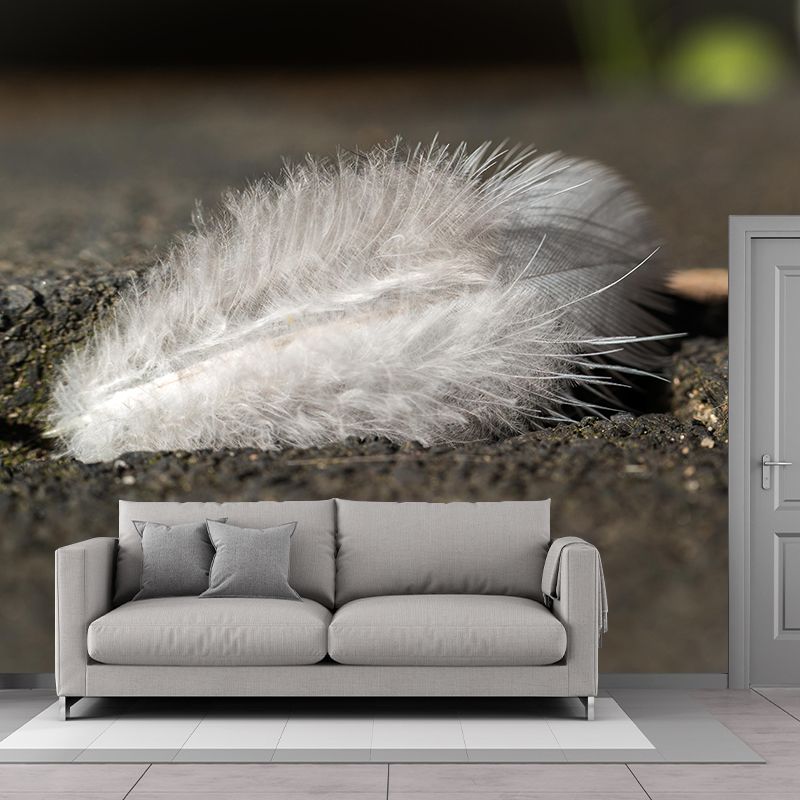 Soft Color Light Feather Mural Wallpaper Wall Covering for Dining Room