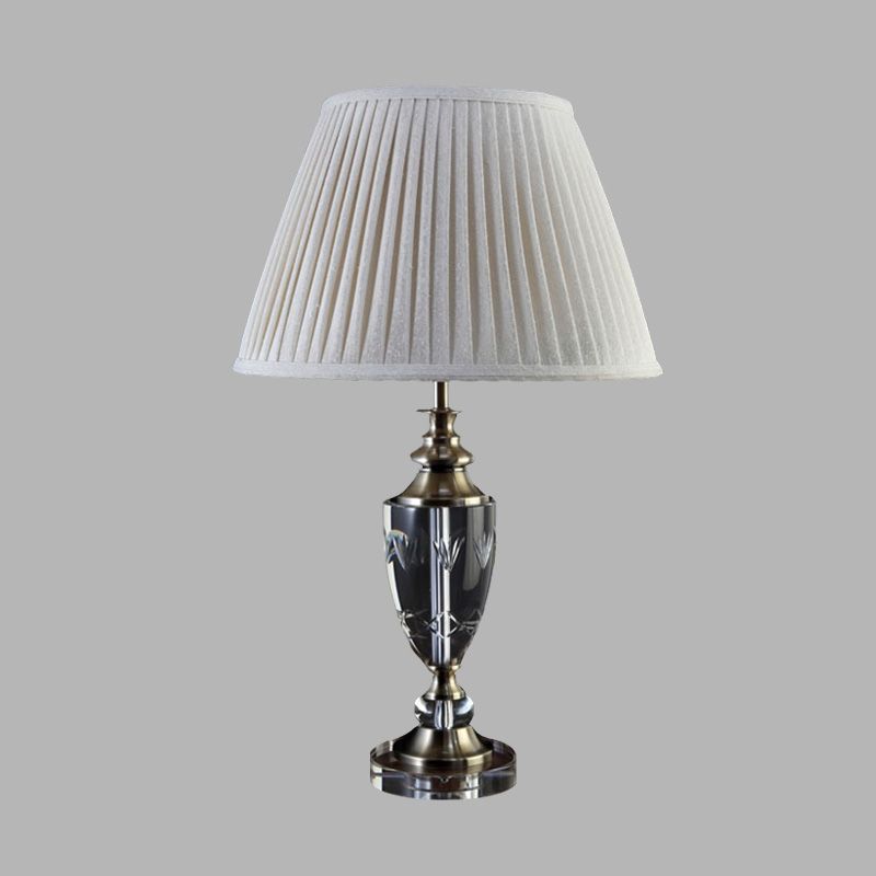 Minimalismo Bell Night Table Light 1 Lámpara de mesita de noche de tela ligera en gris crema con detalles de cristal