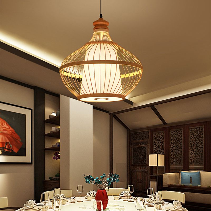 Japanese Pendulum Light Rattan 1-Light Hanging Ceiling Light for Dining Room