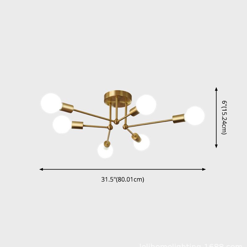 Brass Radial Semi Flush Mount in Industrial Classic Style Copper Ceiling Light for Interior Spaces