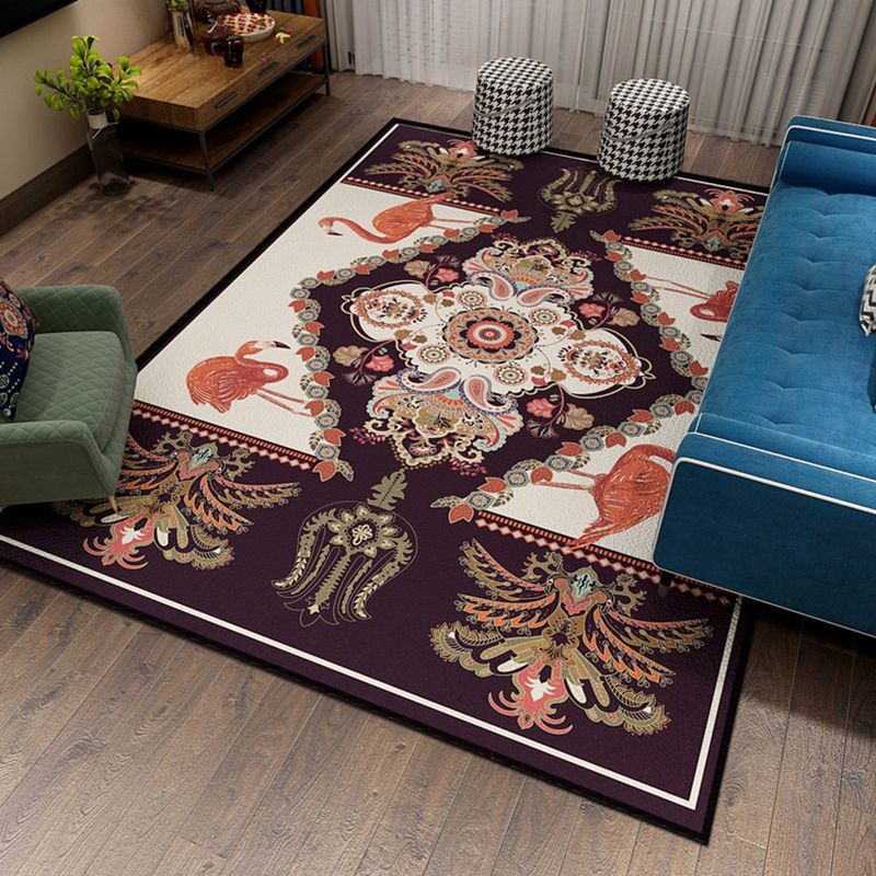Orange Bohemian Rug Polyester Graphic Rug Non-Slip Backing Rug for Home Decor