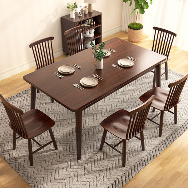 Modern Brown Rubberwood Space Saving Dining Table with 4 Legs