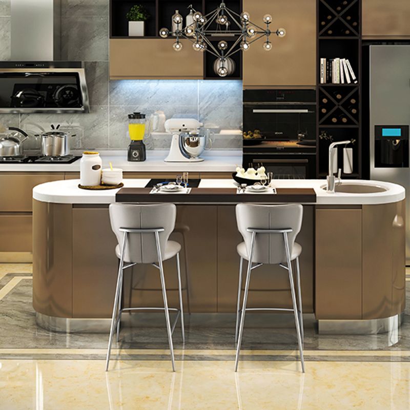 Modern Bar Stool Leather Backrest Counter Stool with Metal Base