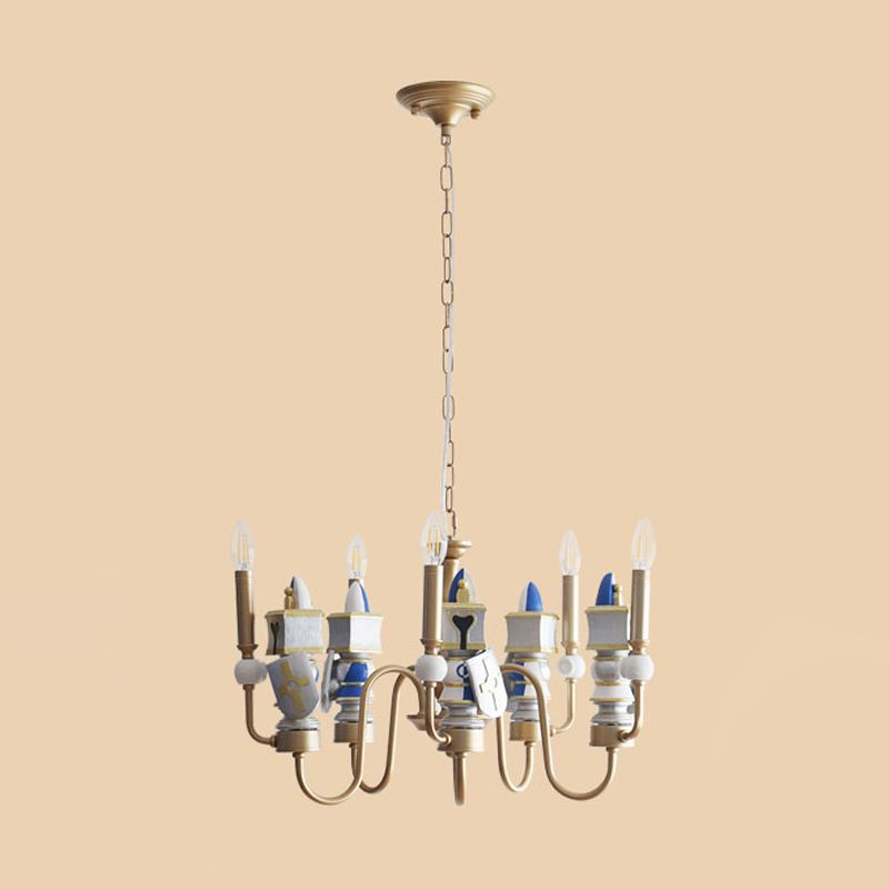 Lampadario a sospensione a sospensione braccio curvo in metallo Vintage 5 lampadina Finitura oro Sospensione Sospensione