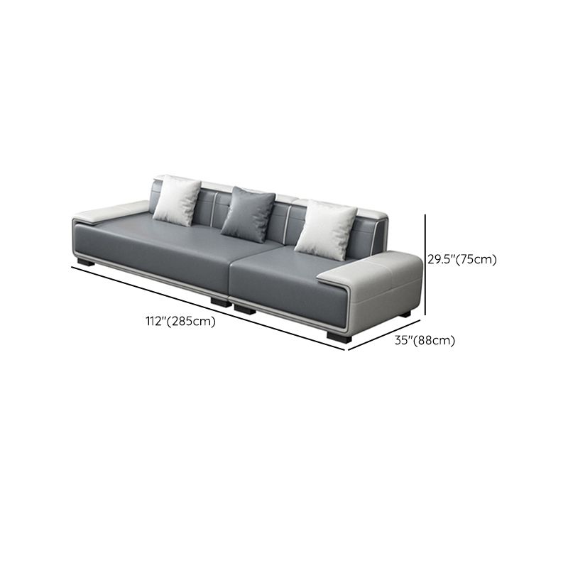 29"H Scandinavian Sectional Sofa Leather Grey Sectionals with Bostol Pillows