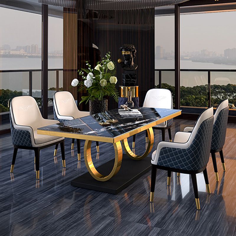 Traditional Luxury Rectangle Dining Table Sintered Stone Table with Trestle Base for Dining Room