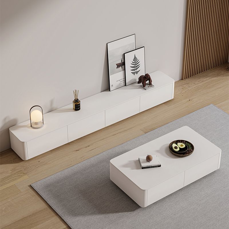 Block Coffee Cocktail Table with 4 Storage Drawers Wood Top Modern