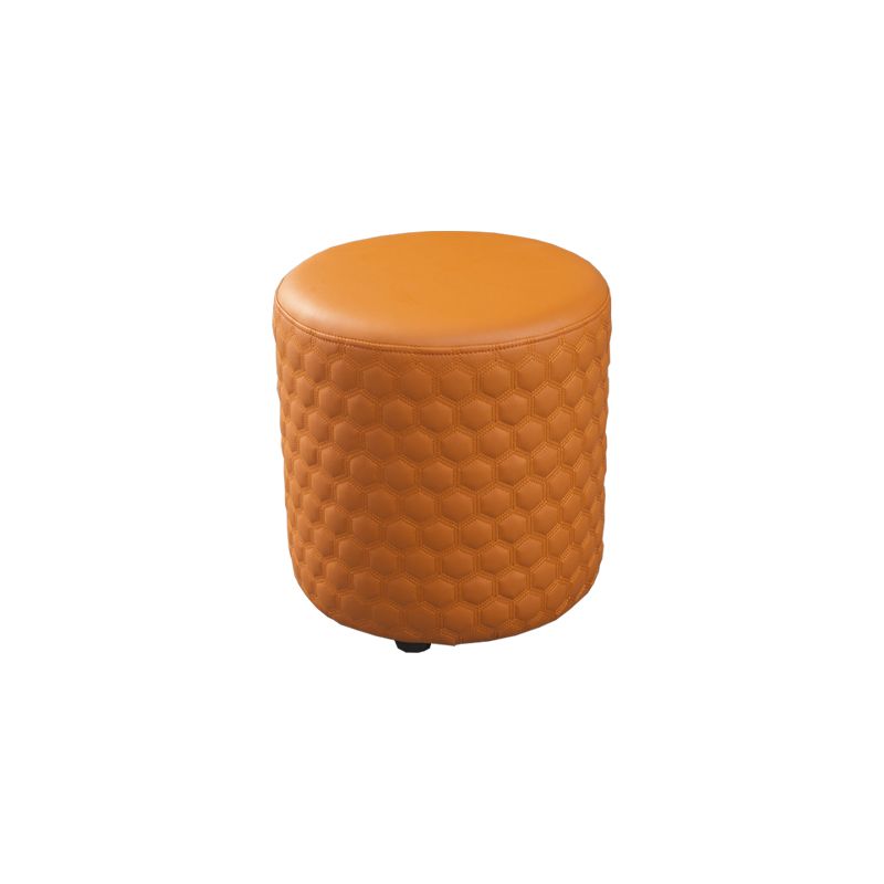 Modern Round Pouf Plain PU Leather Stain Resistant Boucle Ottoman