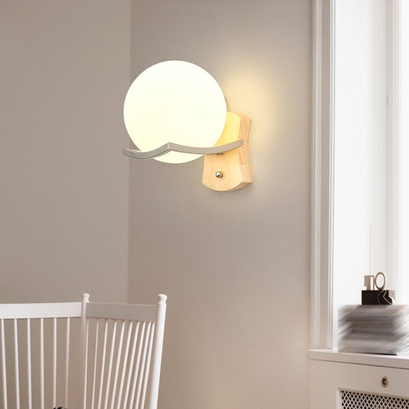 Modern Style Spherical Shape Wall Sconce Glass 1 Light Sconces for Bedroom