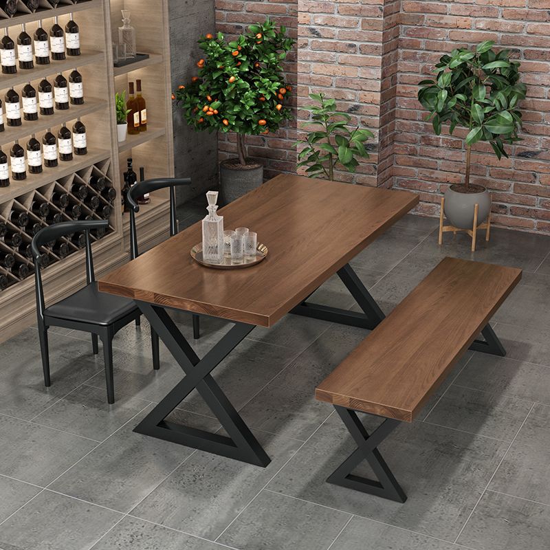 1/3/4/5 Pcs Metal Industrial Dining Set with Rectangle Table Dinette Set with Wooden Bench