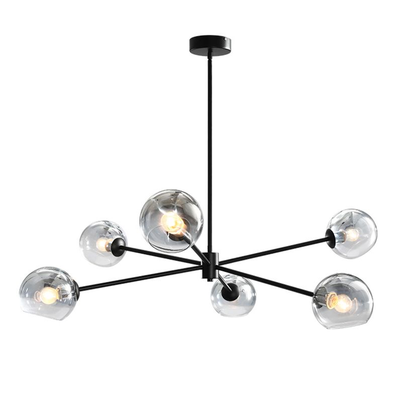 Glass Black Pendant Light in Modern Artistic Style Iron 6-Light Chandelier for Dining Room