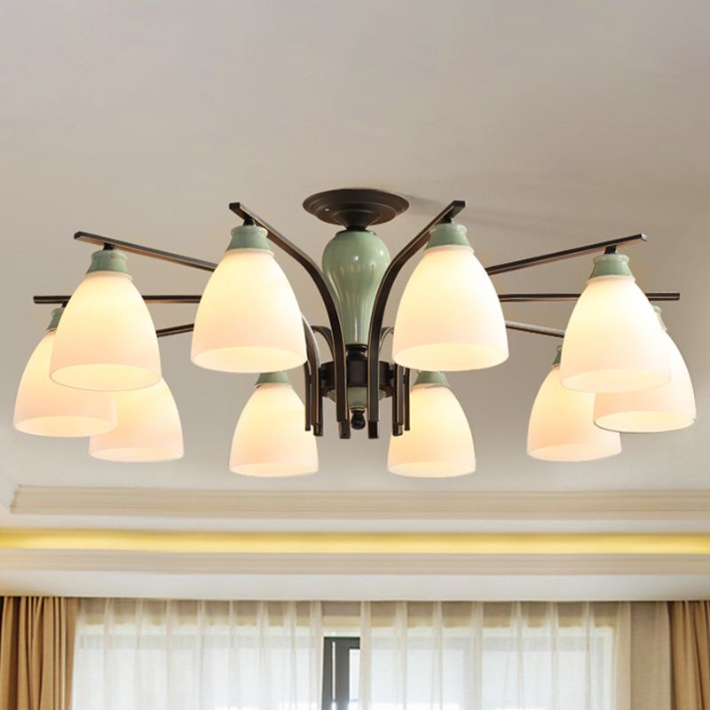 Opal Glass Bell Flush Mount kroonluchter klassieke woonkamer semi -spoeling licht armatuur in lichtgroen