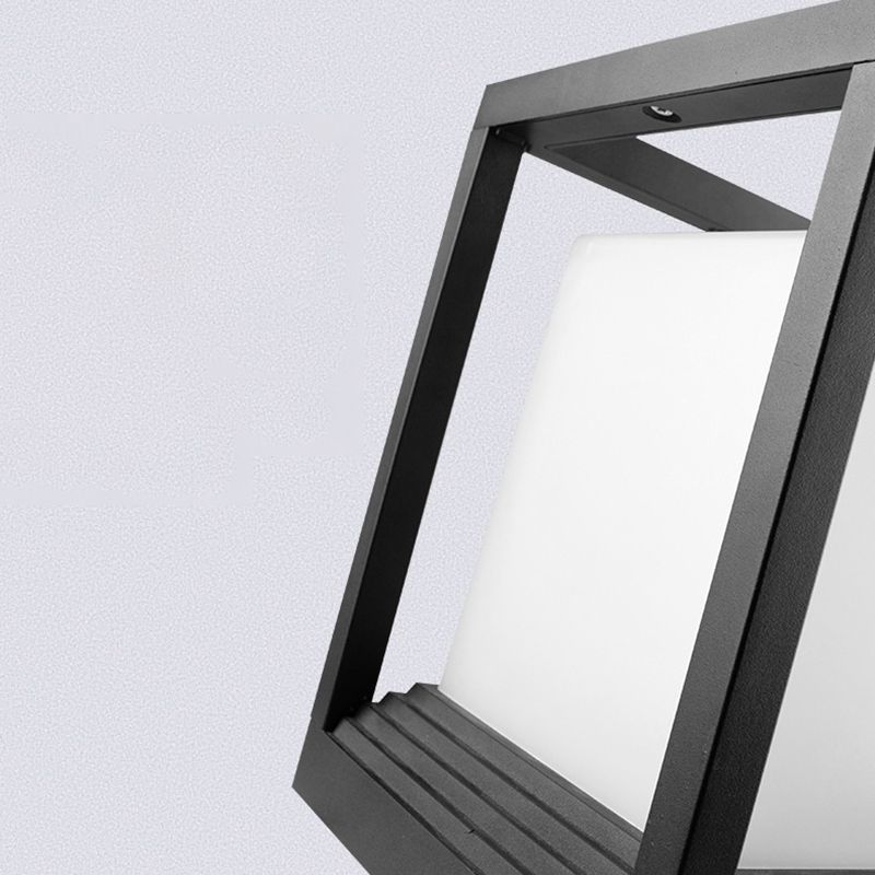 Metal Rectangular Shape Outdoor Lights Modern 1 Light Waterproof Pillar Lamp in Black