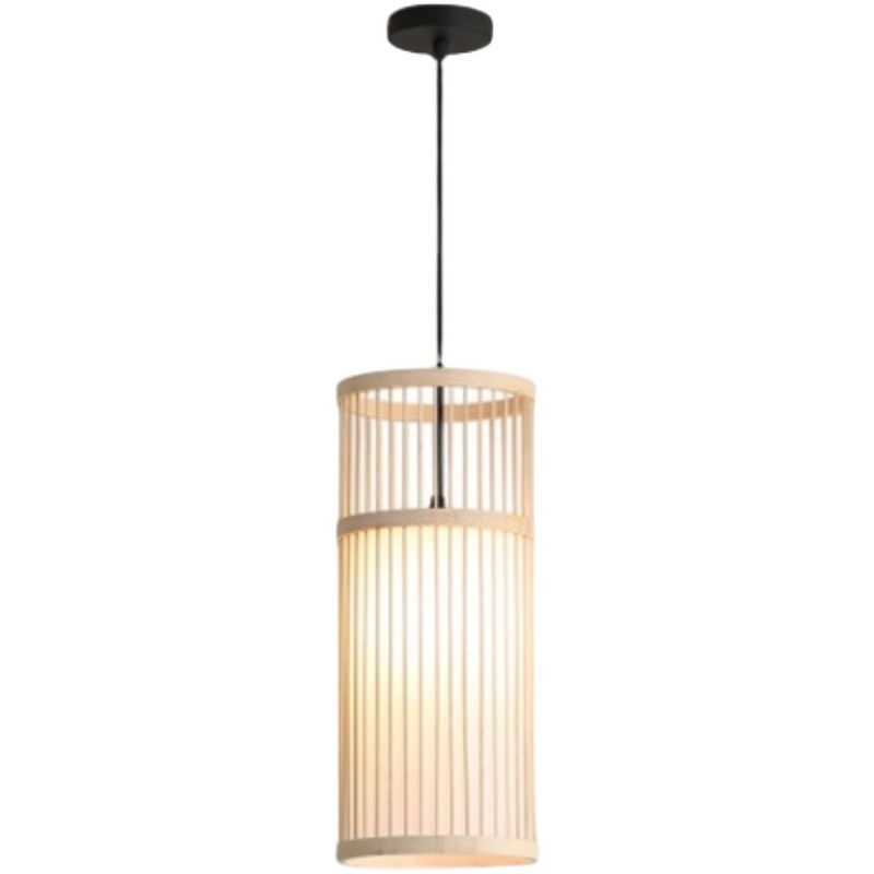 1-Light Bamboo Suspended Lighting Fixture Japanese Pendant Light Kit for Living Room