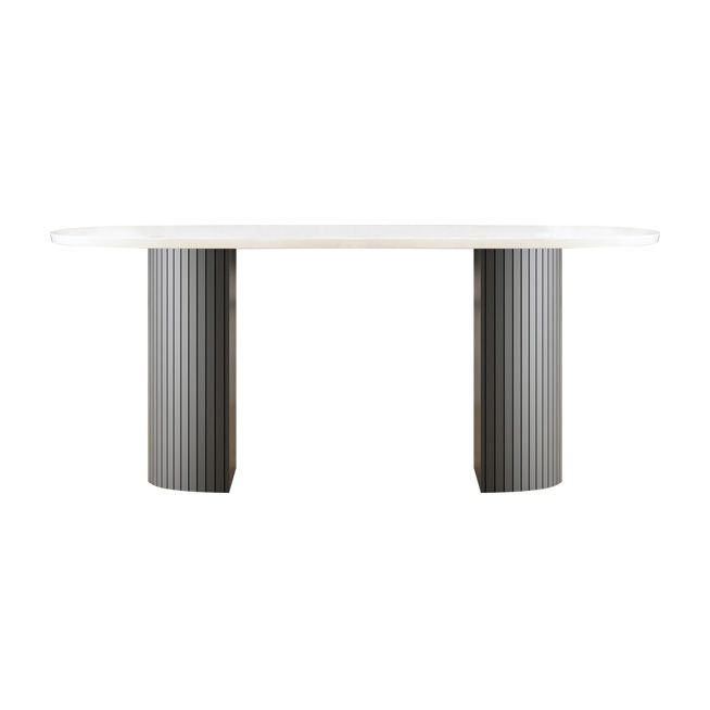 Moderne stijl ovale eettafel dubbele voetstuk eettafel met zwarte poten