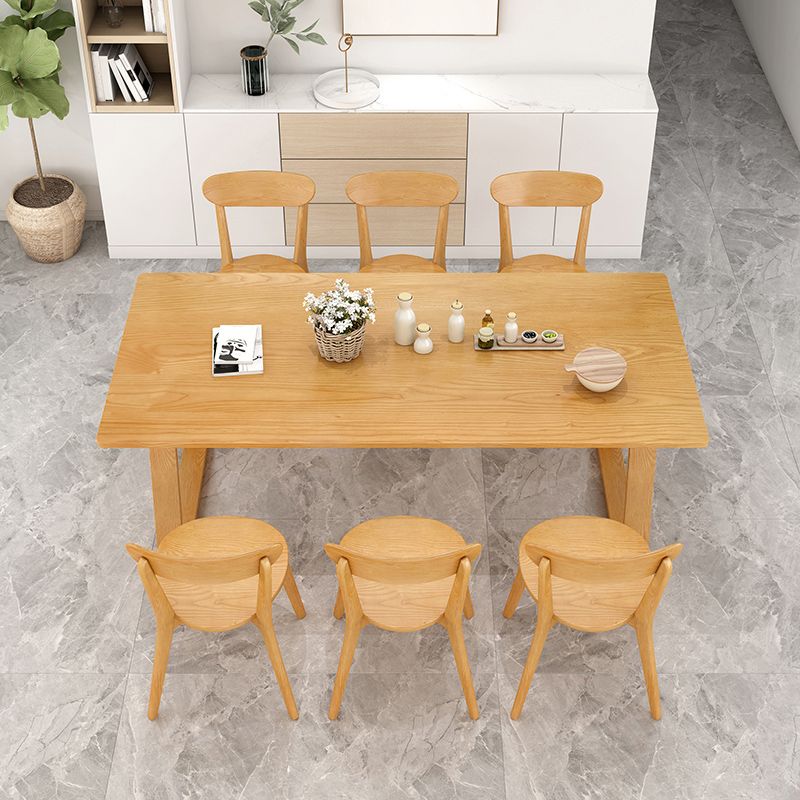 Modern Pine Solid Wood Table Rectangle Table with Double Pedestal Base