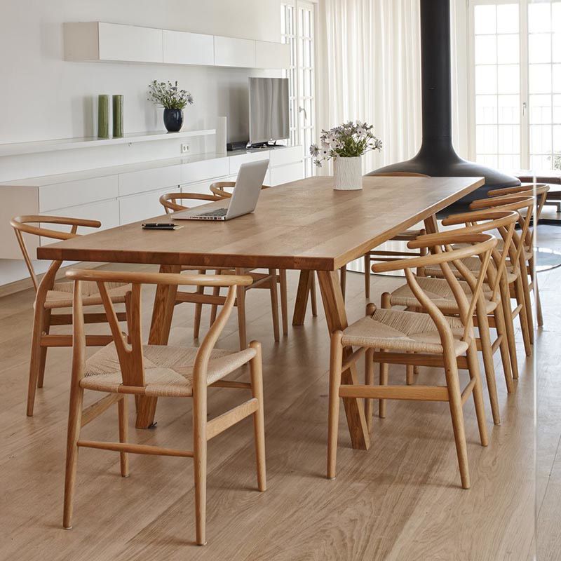 Table à manger avec plateau en bois massif, table rectangulaire de luxe traditionnelle avec 4 pieds en bois