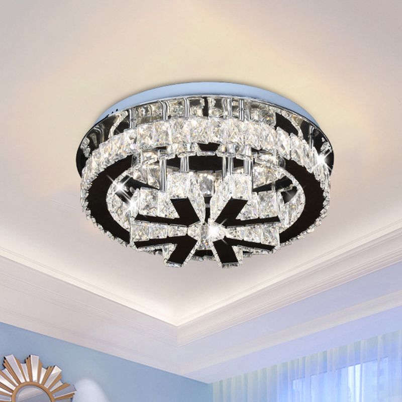 Snowflake Crystal Semi Mount Lighting Modernism Bedroom LED Ceiling Fixture in Stainless Steel