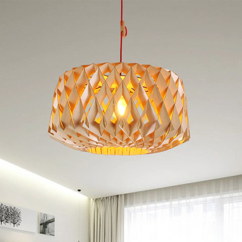Laser Cut Light Appeding Legno giapponese 1 Testa BEIGE Sospensione BEIGE LAMPA