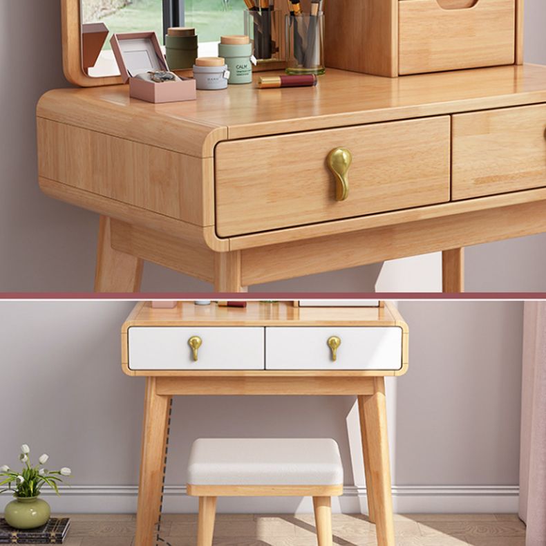 Scandinavian Make-up Vanity with 3 Storage Drawers 15.74" Wide Solid Wood Dresser