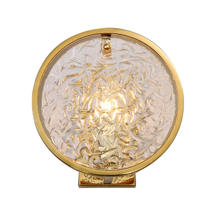 1 Light Water Glass Wall Sconce Traditionalist Gold Circle Living Room Wall Mounted Light
