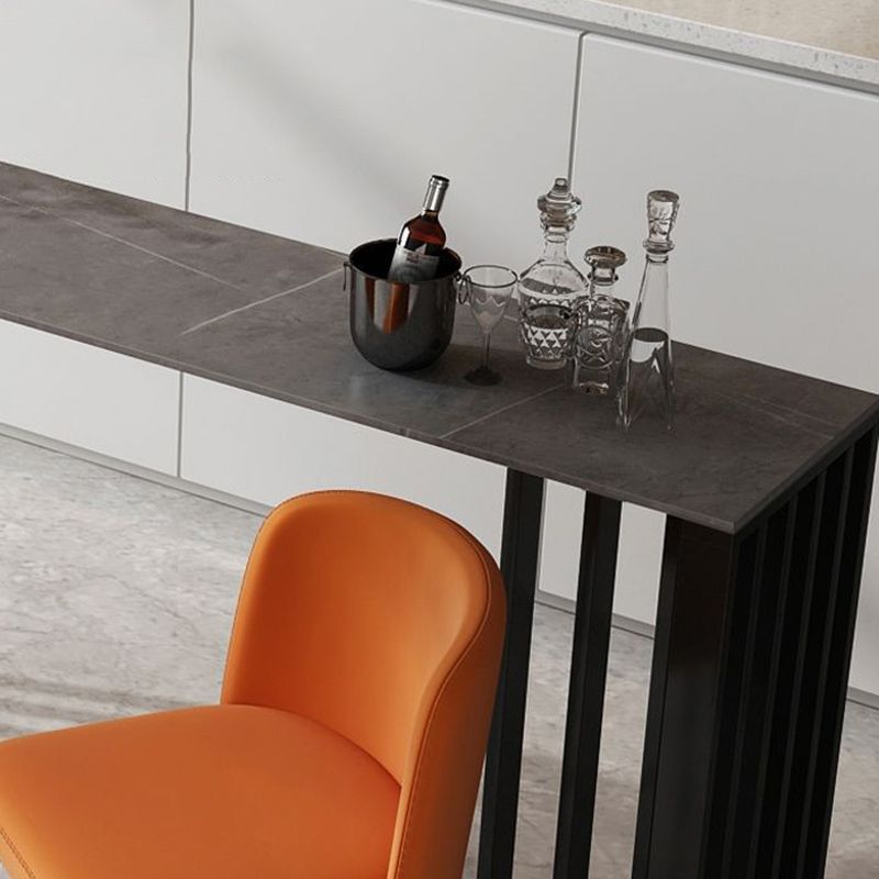 Marble Counter Table Rectangle Table Top with Black Double Base