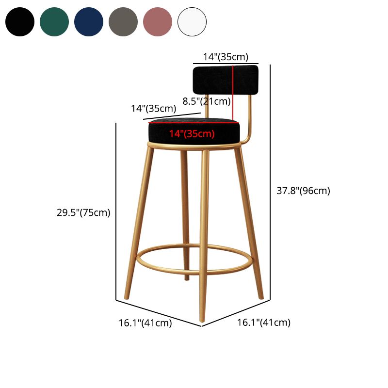 Tabouret de barre de pied rond glamour Velvet Low Back Back Intérieur Counter avec des jambes dorées