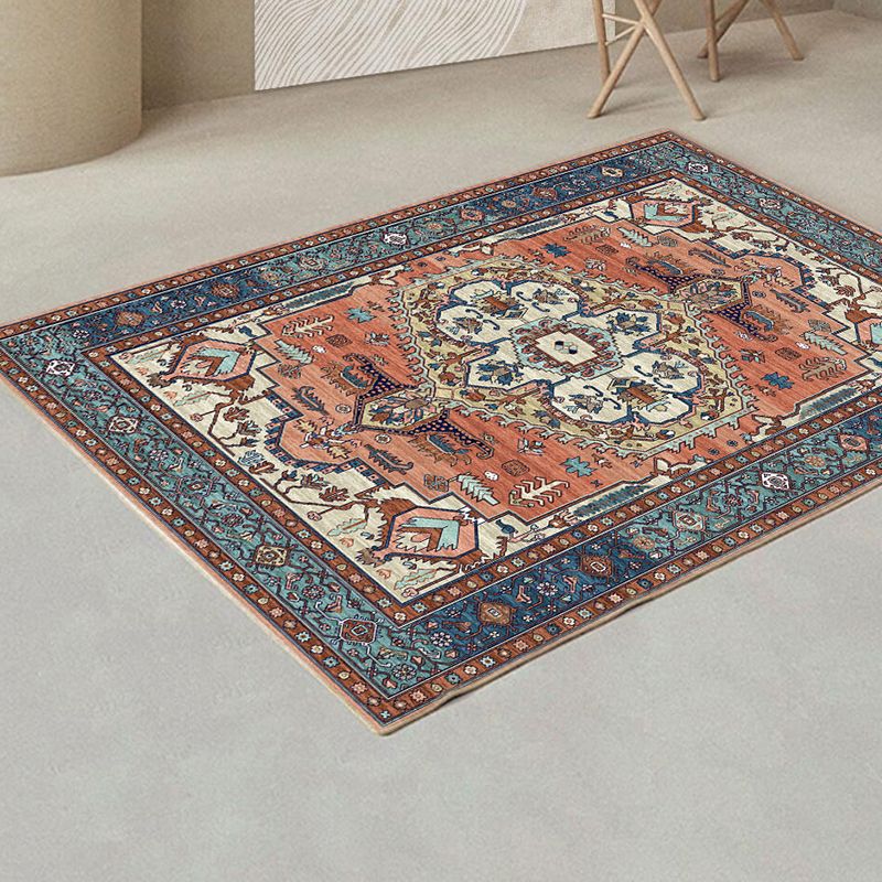 Traditional Area Rug Classic Flower Print Carpet Polyester Stain Resistant Rug for Home Decoration