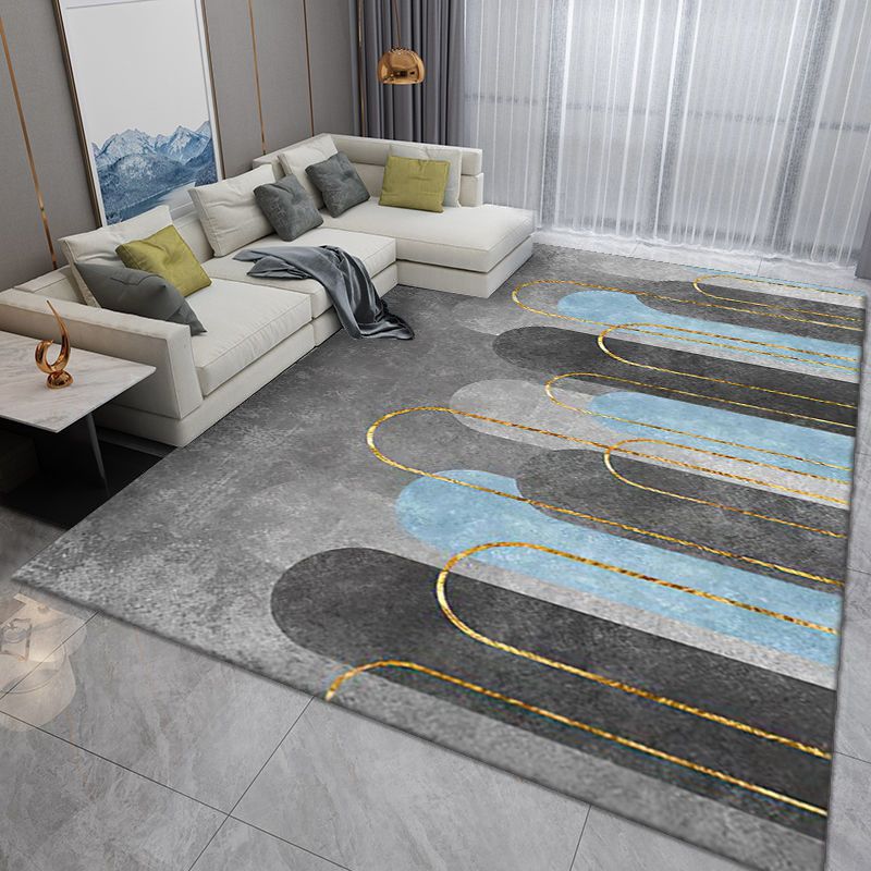 Grey Striped Rug Polyester Gorgeous Rug Washable Rug for Home Decor