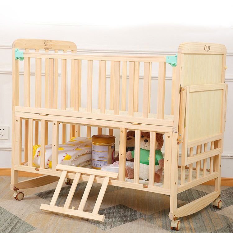 Solid Wood Convertible Crib Simple Crib with Adjustable Height