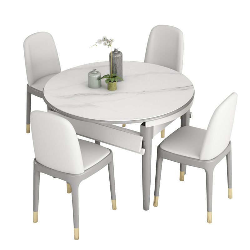 Slate and Wood Table Contemporary Retractable Round Dining Table