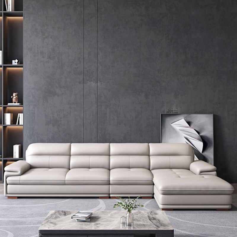 Beige Contemporary Sofa/Sectional with Genuine Leather and Leather