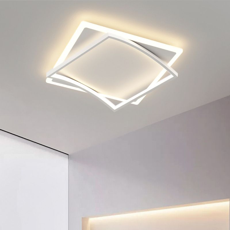 Minimalism Flush Mount Square Ceiling Light Fixture in White for Bedroom