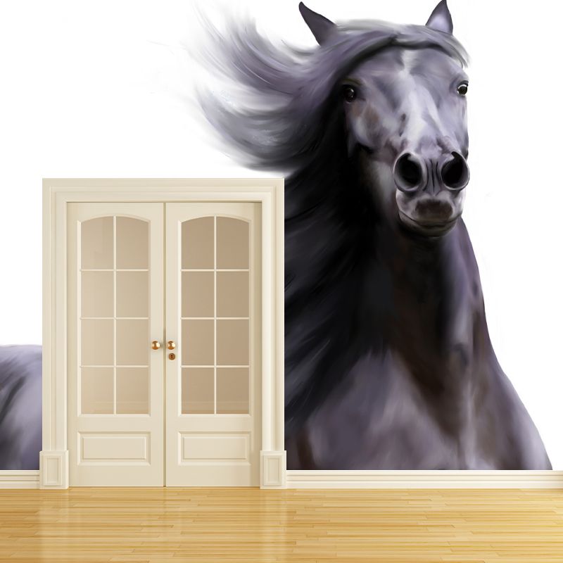 Horse Illustration Mural Mildew Resistant Wall Covering for Living Room
