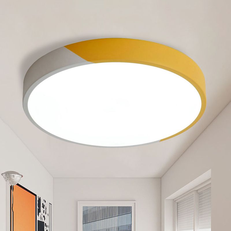 Lampe encastrée ronde Macaron en acrylique et métal gris/jaune/bleu, plafonnier LED pour chambre à coucher, 9/12/16 pouces de diamètre