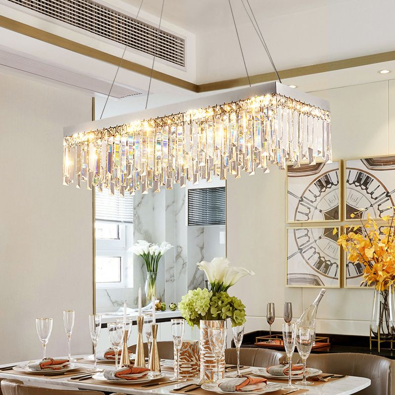 Rectangle Island Lighting in Modern Luxury Style Crystal 1 Light Island Lights in Silver